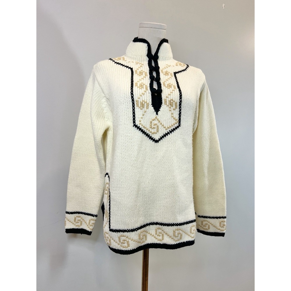 Vintage 1970s Tunic Sweater Boho Hippie Knit 70s Icelandic Style Hippy Mountain